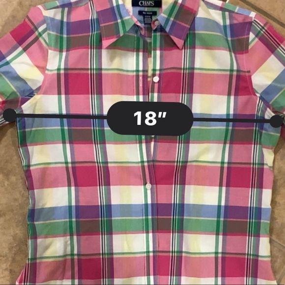 Chaps No Iron Plaid 3/4 Sleeve Blouse EUC - Picture 5 of 7